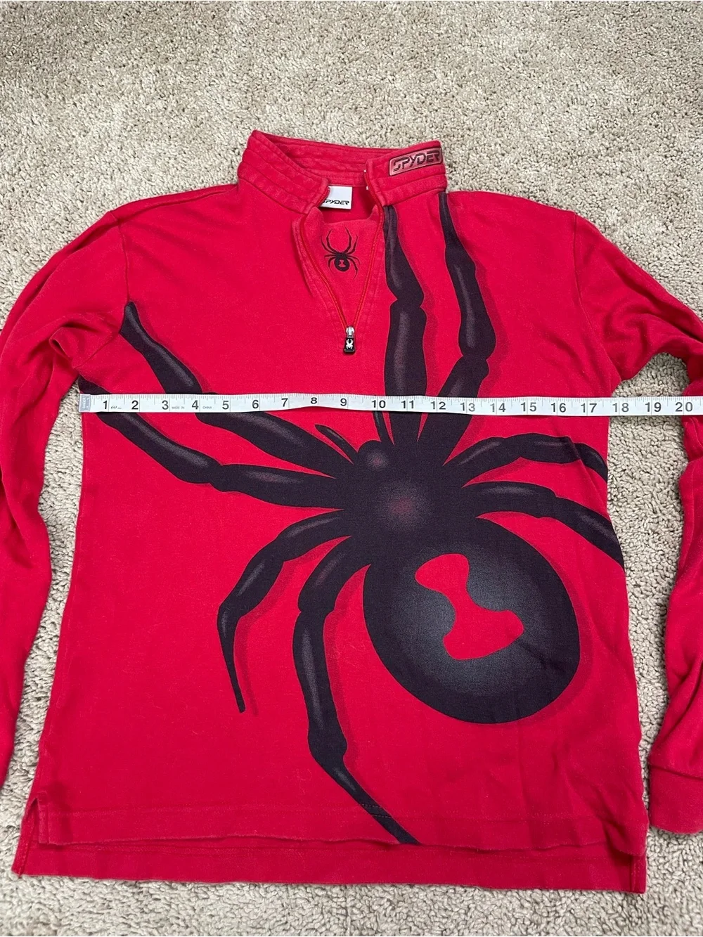Spyder Red Long Sleeve Tee with Large Black‎ Spider Graphic
